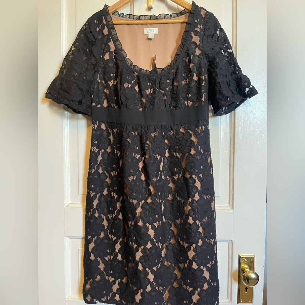 LOFT NWT Black Lace Midi Dress